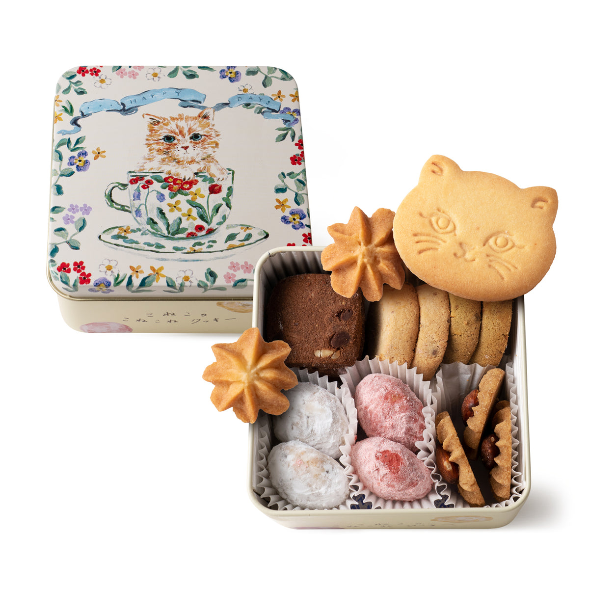 こねこのこねこねクッキー缶 mini Happy days ｜DADACA Online Store